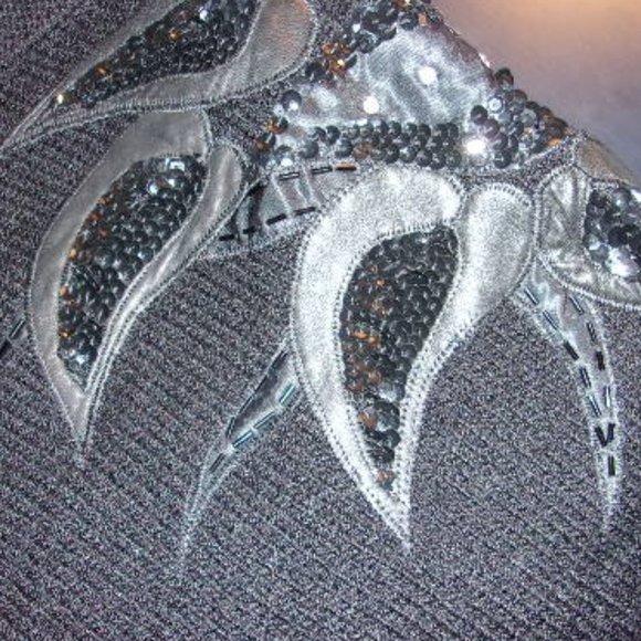 Vintage Plymouth Black Sweater-Sequin, Beads & Leather-Size L - Picture 2 of 2